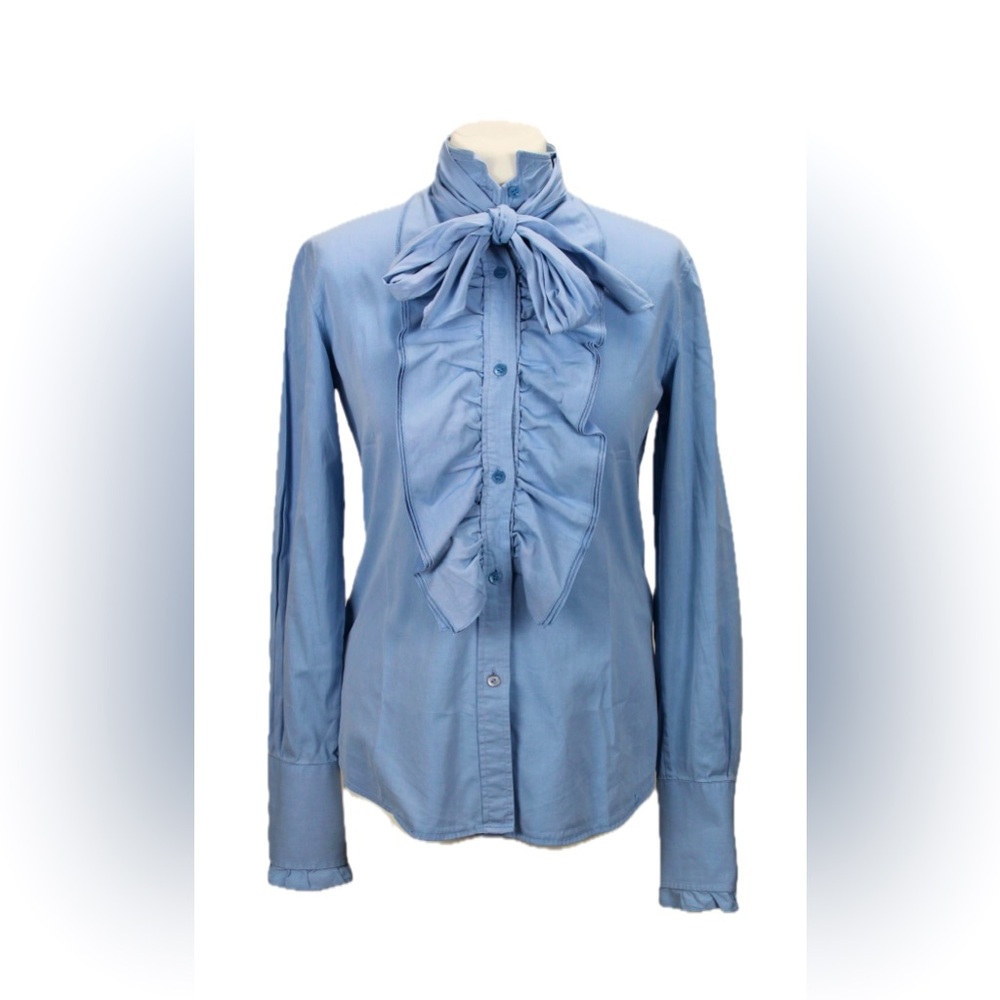 D&G Light Blue Button-Up Shirt with Ruffle Details